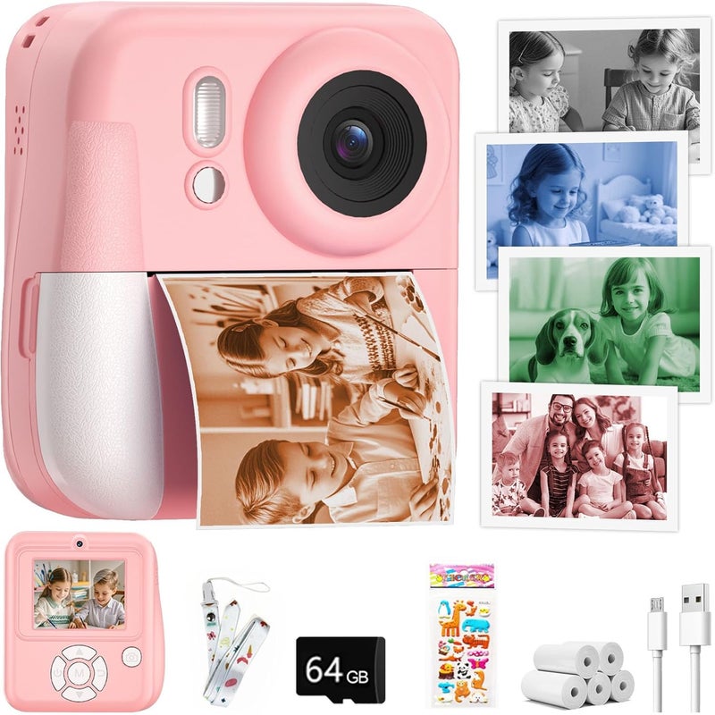 MINIBEAR Kids Camera Instant Print Color Photos, Dual-Lens Instant Print Camera for Kids, Toddler Portable Travel Digital Camera Toy for 6 7 8 Year Old Boys Girls Christmas Birthday Gifts 64GB Card - Image 1